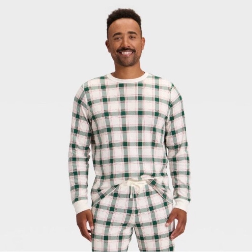 Wondershop Sleep‎ Shirt Mens Medium Cream Plaid New With Tags